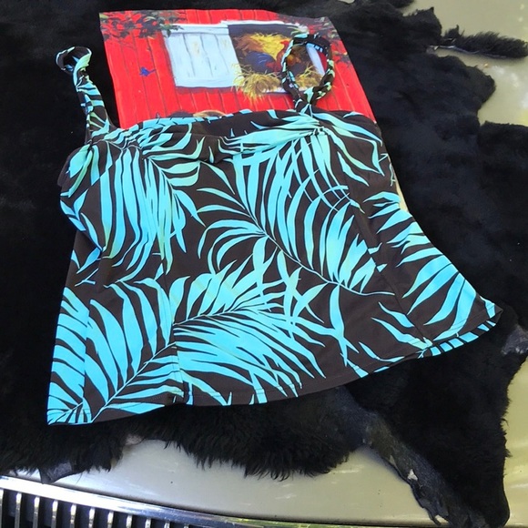 Jamaica Bay Tropical Leaves Swim Top Tankini Bra Brown & Turquoise Blue Bra 16 - Picture 9 of 11